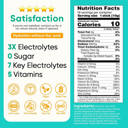 Venture Pal Electrolyte Powder Variety Pack – Sugar-Free Hydration Mix with High Sodium & Daily Vitamins | Keto, Vegan, Paleo Friendly | Zero Calories | 16+16 Sticks