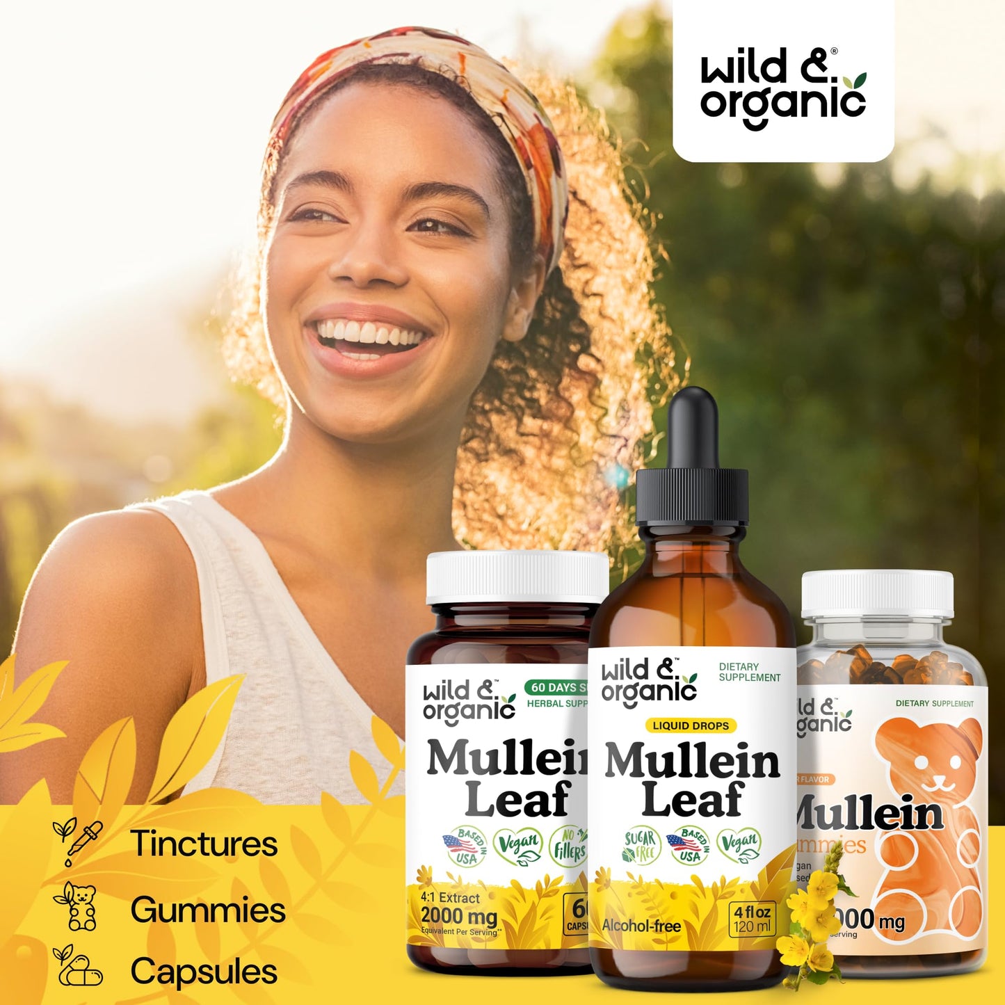 Wild & Organic Mullein Drops for Lungs - Cleanse and Detox - Liquid Mullein Leaf Extract for Lungs with Echinacea - Add to Tea - Verbascum Thapsus Tincture - Sugar & Alcohol-Free Supplement - 4 fl oz