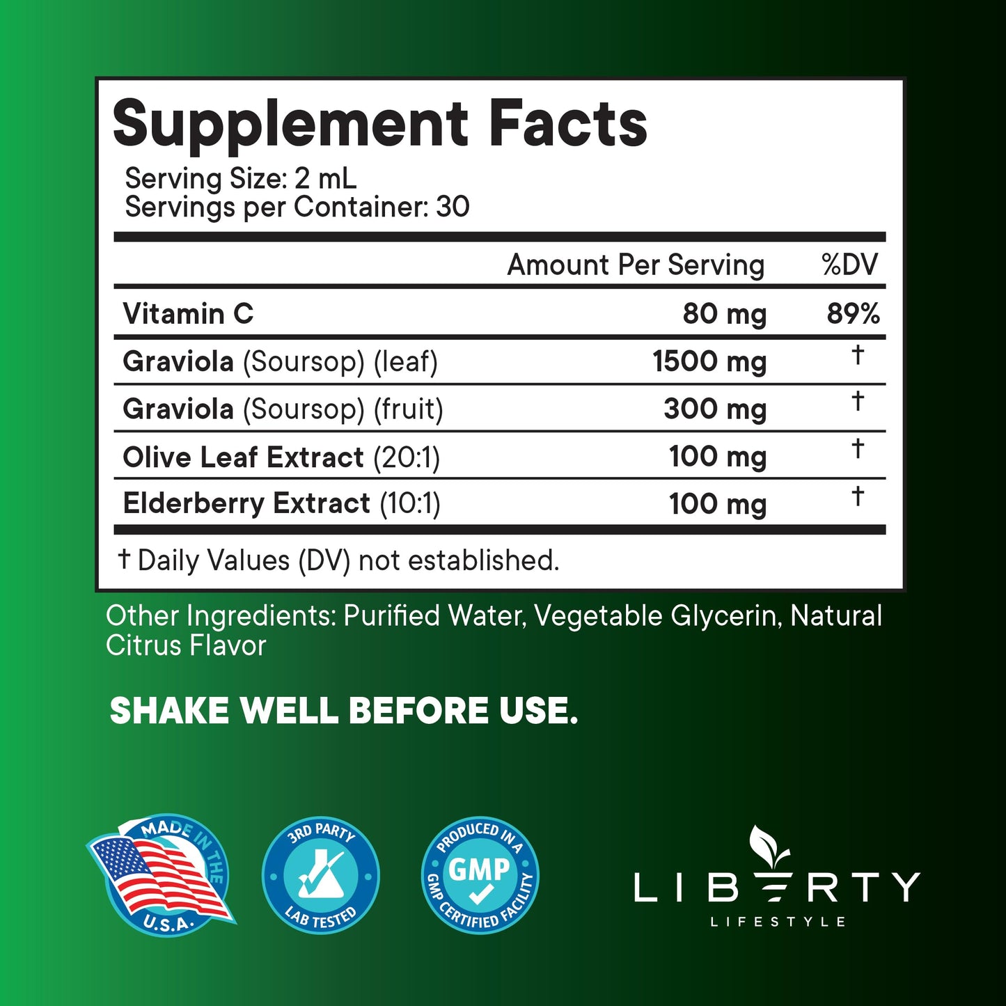 Liberty Lifestyle Soursop Liquid with Soursop Fruit and Leaves, Elderberry, Vitamin C and Olive Leaf - Multimineral & Vitamins Superfood - 4 oz