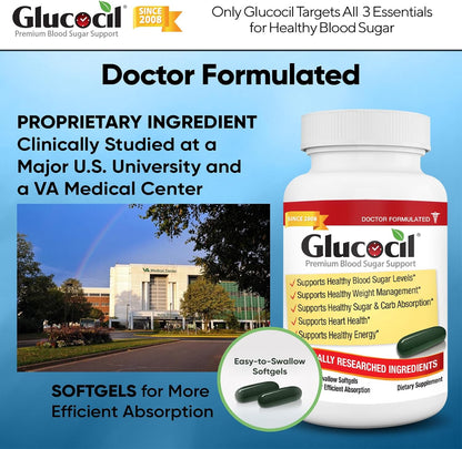 Glucocil – Softgels - Premium Blood Sugar Support - New Clinical Study Published March 2026-3 Million Bottles Sold - Supports the 3 Essentials for Healthy Blood Sugar - Since 2008
