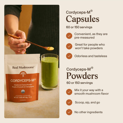 Real Mushrooms Cordyceps Mushroom Powder - Organic Cordyceps Powder Mushroom Energy and Wellness Support - Rich in Beta Glucans - Non-GMO, Vegan Supplement, 60 Servings