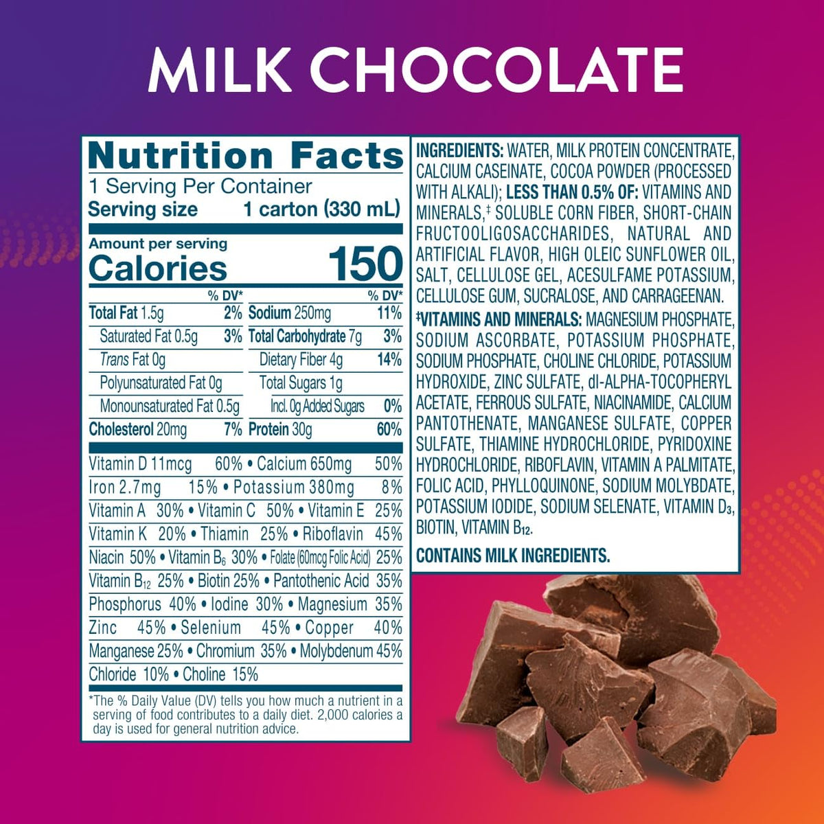 PROTALITY Milk Chocolate Nutrition Shake | 30g Protein, 1g Sugar | Nutrition Support During