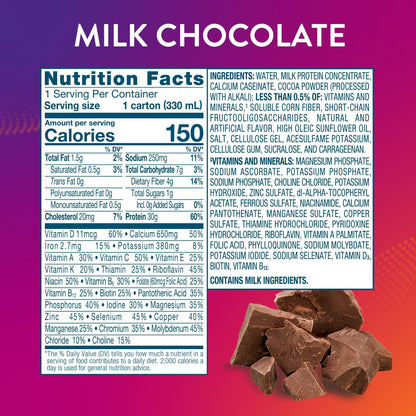 PROTALITY Milk Chocolate Nutrition Shake | 30g Protein, 1g Sugar | Nutrition Support During