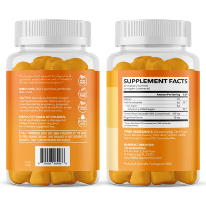 Turmeric Gummies, Peach, 60ct, Digestive & Immune Support for Wellness | Turmeric Gummies with Ginger Root Extract, Digestive Health & Immune Support for Overall Wellness, 1 Month Supply