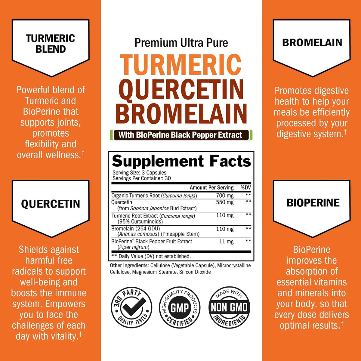 Turmeric Quercetin with Bromelain Supplement - 90 count