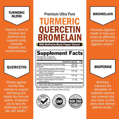 Turmeric Quercetin with Bromelain Supplement - 90 count