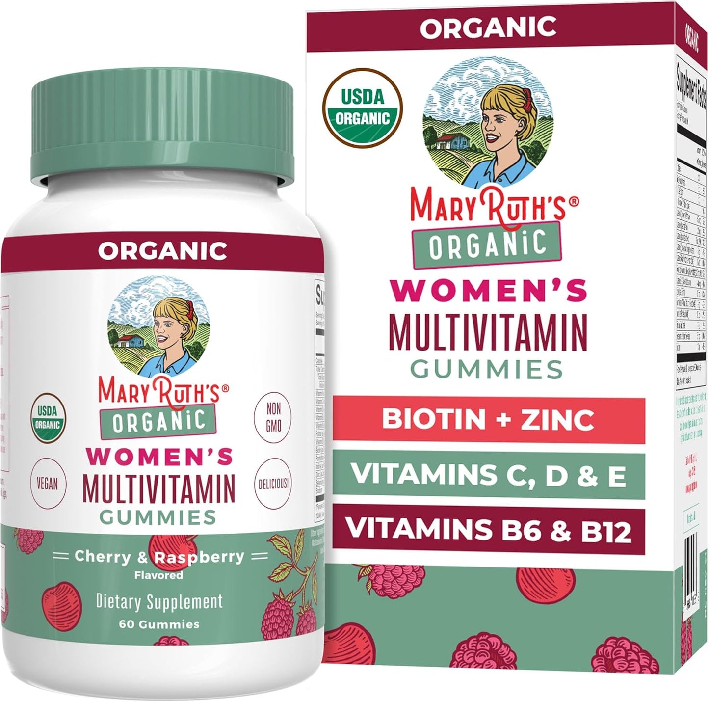MARYRUTH'S Multivitamin Gummies for Women Ages 14+ | Immune Support | Hair & Skin Health | Reproductive Health | Vitamin A C D E B6 B12 Biotin Zinc Iodine | Organic | Vegan | Non-GMO | 60 Count