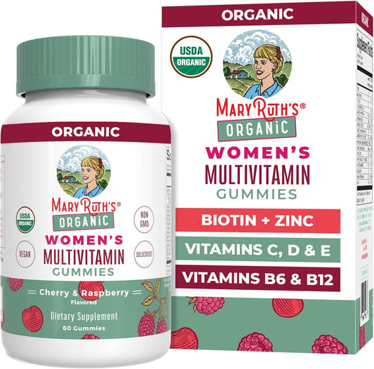 MARYRUTH'S Multivitamin Gummies for Women Ages 14+ | Immune Support | Hair & Skin Health | Reproductive Health | Vitamin A C D E B6 B12 Biotin Zinc Iodine | Organic | Vegan | Non-GMO | 60 Count