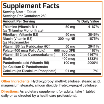 Bronson Super B Vitamin B Complex Sustained Release for Energy, 60 Tablets | B1, B2, B3, B6, Folic Acid, B12, Biotin & Pantothenic Acid, One-Tablet Formula, Non-GMO, Gluten-Free & Soy-Free