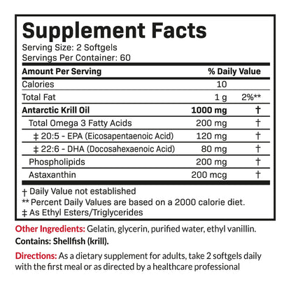 Futurebiotics Antarctic Krill Oil 1000mg with Omega-3s EPA, DHA, Astaxanthin and Phospholipids - Premium Krill Oil Heavy Metal Tested, Non GMO – 90 Softgels (45 Servings)