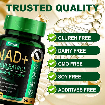 Liposomal NAD+ Resveratrol 400mg with Urolithin A, 60 Capsules | Enhanced Absorption with Urolithin-A & CoQ10, Supports Cellular Energy & DNA Maintenance, Non-GMO, Gluten Free