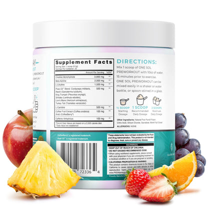 One Sol Pre-Workout for Women, Enhanced Pump & Focus, No Jitters Or Crash, Natural