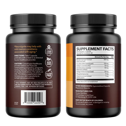 NeuroIGNITE Nootropic Brain Supplement for Memory and Focus, 30 Count | Vegan, Non-GMO Nootropic with Bacopa, Ginkgo Biloba, St. John's Wort for Cognitive Health and Mental Clarity, 30 Servings