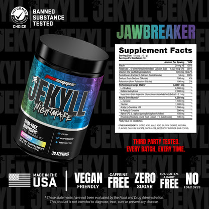 ProSupps Dr. Jekyll Nightmare Pre Workout Powder with Nootropics – Stim-Free Preworkout Supports Focus & Performance – Caffeine-Free Gym & Fitness Supplements (Jawbreaker, 30 servings)
