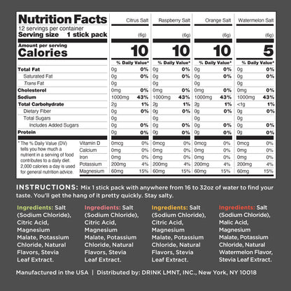 LMNT Zero-Sugar Electrolytes - Variety Pack Bundle - Hydration Powder Packets
