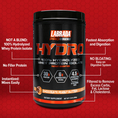 LABRADA HYDRO 100% Pure Hydrolyzed Whey Protein Isolate Powder, Lactose free