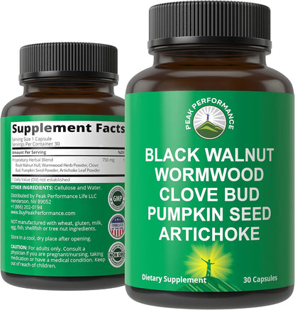 Wormwood Black Walnut Clove Cleanse for Humans. Elimination Detox + Intestinal Support Capsules Supplement for Adults and Kids. Pills with Artichoke and Pumpkin Seed for Additional Benefits