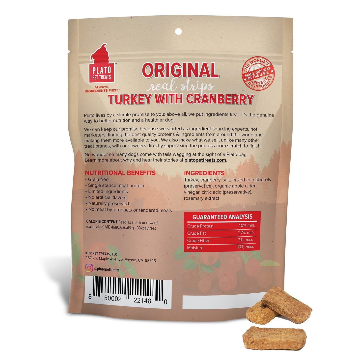 Plato Real Strips Salmon Recipe Dog Treats, Air-Dried High-Protein Soft Strips, Omega-Rich Skin & Coat Support, 18 oz
