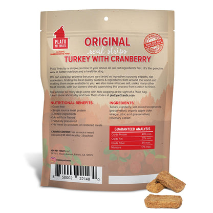 Plato Real Strips Salmon Recipe Dog Treats, Air-Dried High-Protein Soft Strips, Omega-Rich Skin & Coat Support, 18 oz
