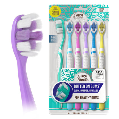 GuruNanda Butter On Gums Toothbrush, ADA Accepted, with 8000+ Ultra Soft Softex Bristles for Sensitive & Receding Gums, Perfect for Whiter Teeth, 8 Ct