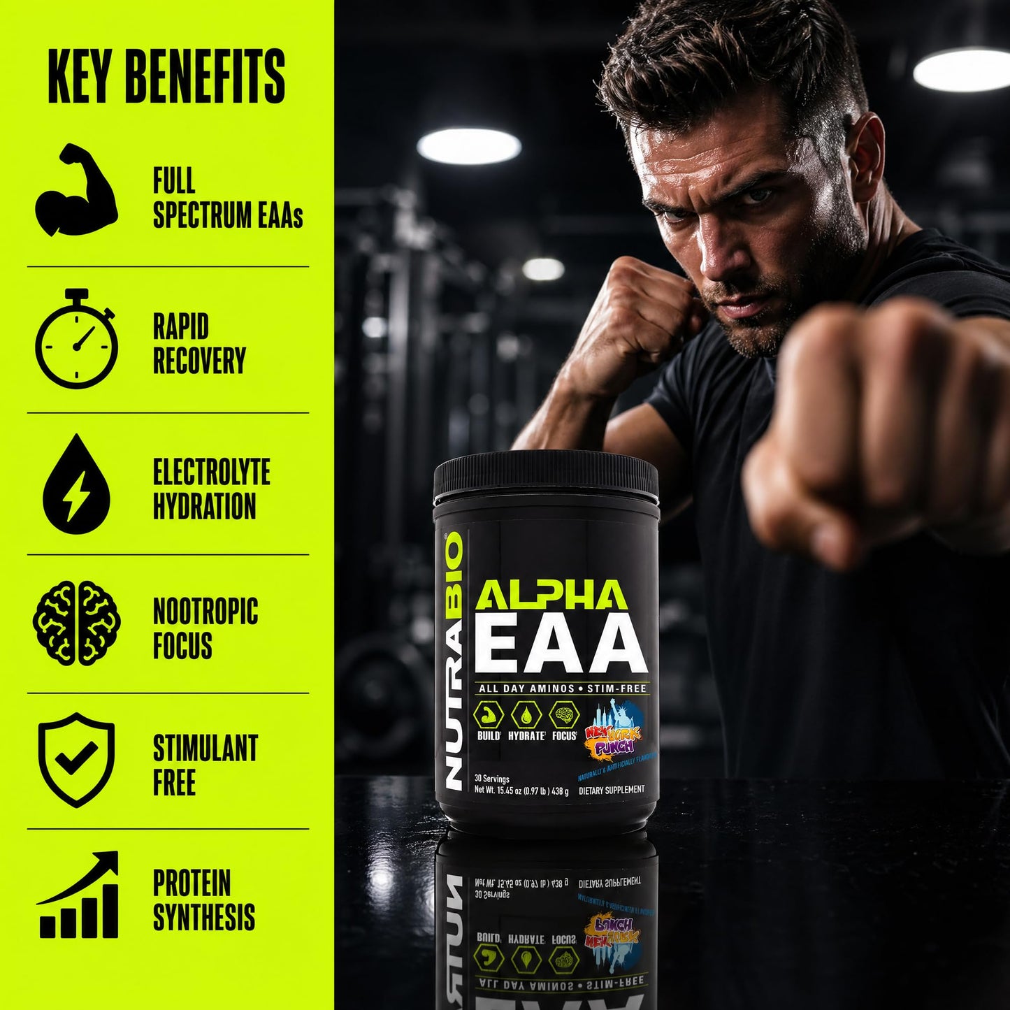 NutraBio Alpha EAA - All-Day Amino Acids for Muscle Growth and Hydration - Essential Amino Acids with Nootropics & Adaptogens- Full Spectrum EAA BCAA Powder - 30 Servings - Strawberry Lemon