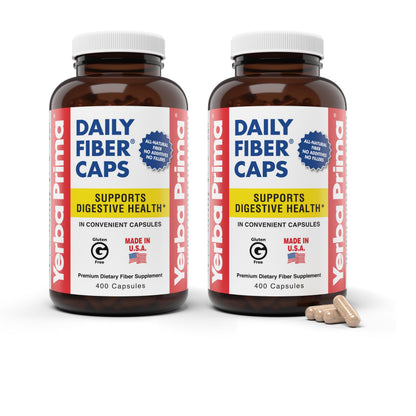 Yerba Prima Daily Fiber Caps Formula, 400 Capsules - Both Soluble and Insoluble - with Psyllium Seed Husks, Acacia Gum, Apple Fiber and More - Dietary Supplement