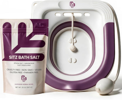 M3 Sitz Bath & Sitz Bath Salt (16 oz) Kit for Postpartum & Hemorrhoid Care