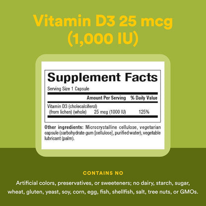 Natural Factors Whole Earth & Sea Vitamin D3 - Dietary Supplement Supports Strong Bones & Joints - Aids Calcium Absorption - Vegan & Non-GMO - 90 Vegetarian Capsules (90 Servings)