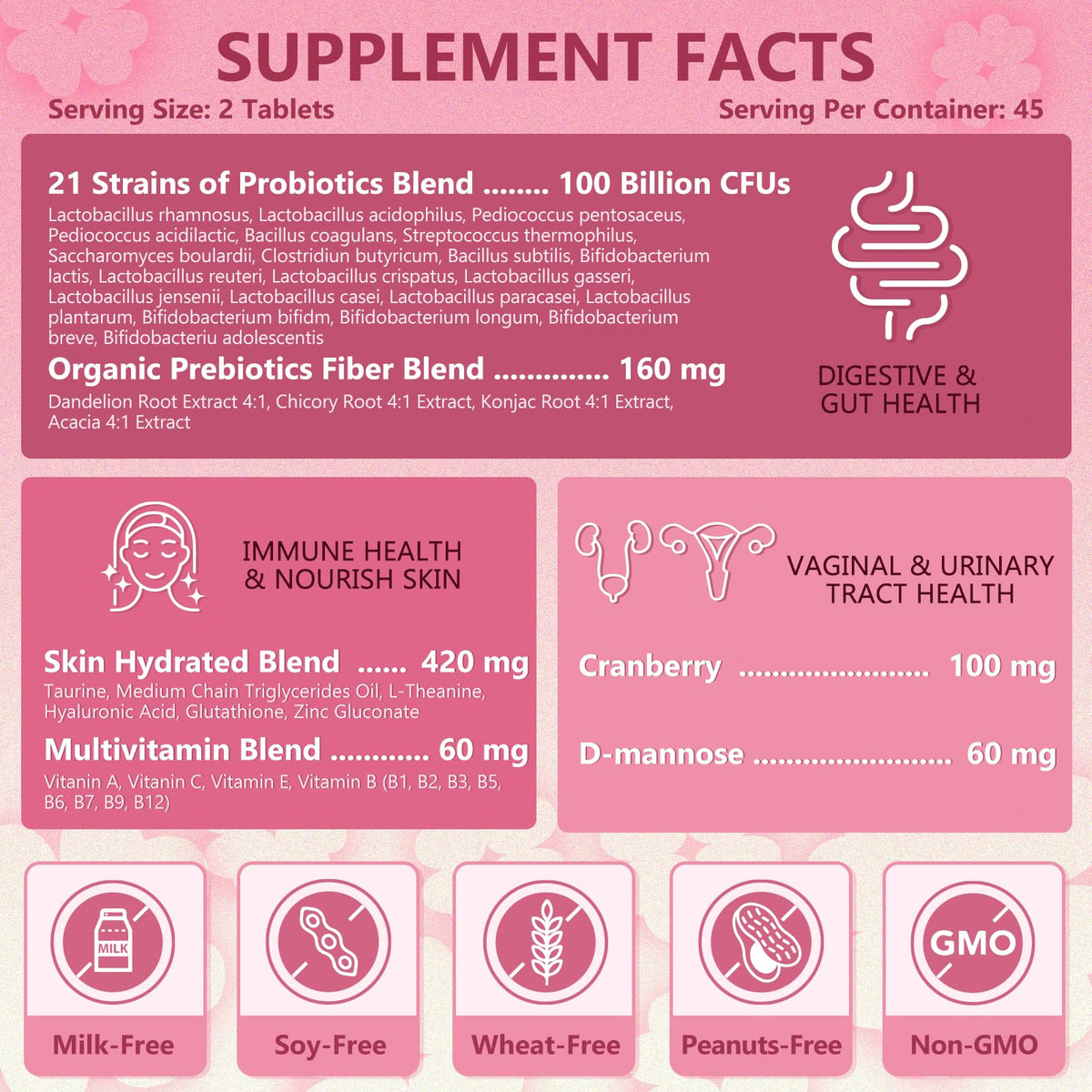 Probiotics for Women Digestive Health, Vaginal Probiotics with D-Mannose & Cranberry
