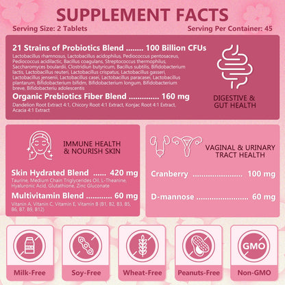 Probiotics for Women Digestive Health, Vaginal Probiotics with D-Mannose & Cranberry