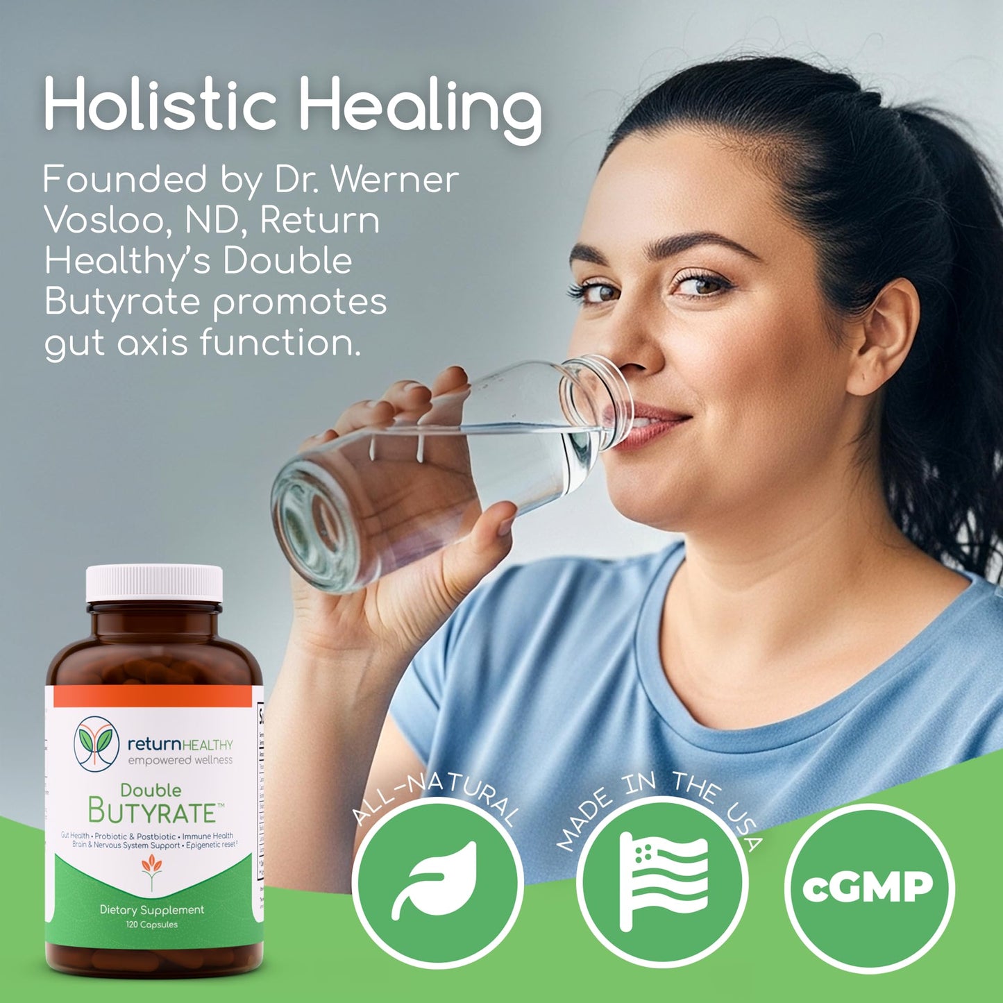 Double Butyrate Gut Health Supplement | Probiotic & Postbiotic Digestive Supplements for Gut Support | Enhances Immune, Brain, & Nervous System Function | Odor-Free Formula | 120 caps