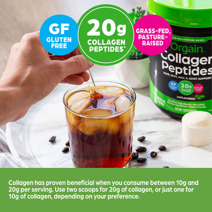 Orgain Hydrolyzed Collagen Peptides Powder, 20g Grass Fed Collagen - Hair, Skin, Nail