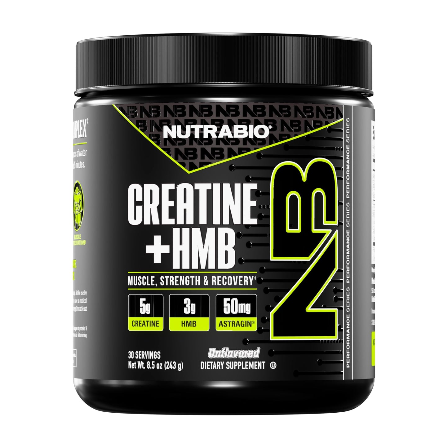 NutraBio Creatine + HMB- Creatine Monohydrate with HMB Powder for Muscle Growth, Increased Strength- 30 Servings (Unflavored)