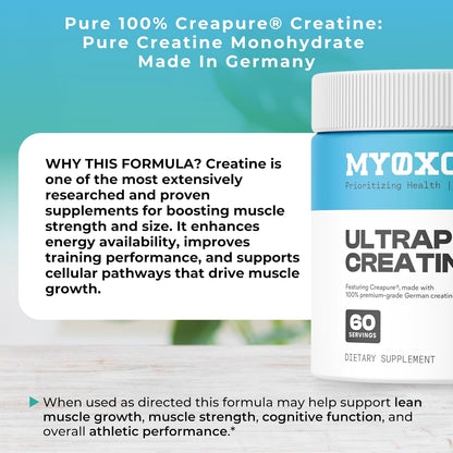 MYOXCIENCE Creapure® Creatine Monohydrate | Supports Strength & Muscle Mass, Cognition and Lean Body Mass | Unflavored (60 Serving Jar)