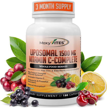 Liposomal Vitamin C with Zinc Capsules - Vit C Organic Elderberry, Amla, Camu Camu- Vitamina C High Absorption, Anti Aging, Immune Support,1500mg/Serving 3 Month Supply Gluten Free NON GMO Veggie Caps