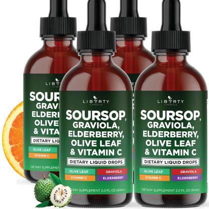 Liberty Lifestyle Soursop Liquid with Soursop Fruit and Leaves, Elderberry, Vitamin C and Olive Leaf - Multimineral & Vitamins Superfood - 4 oz