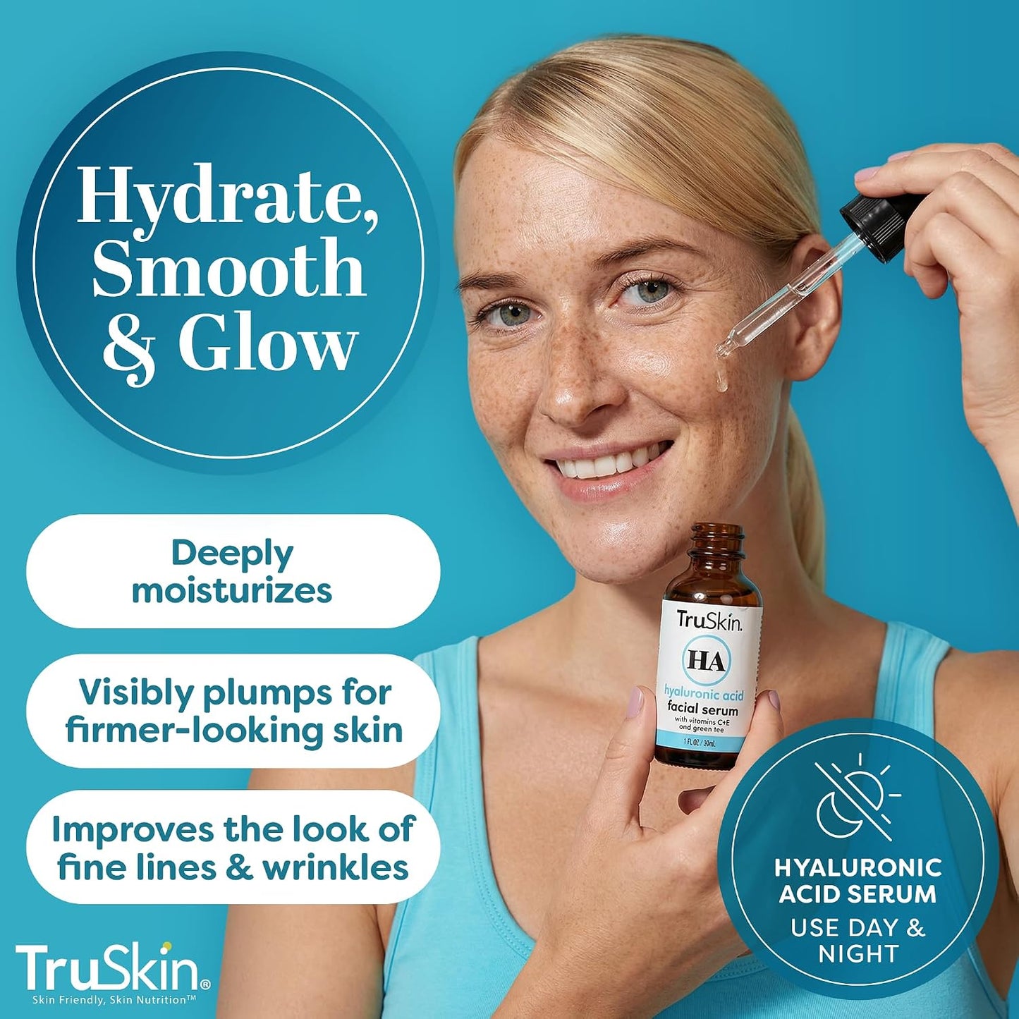 TruSkin Hyaluronic Acid Serum for Face for Hydrated, Plumper Skin, 1 fl oz | With 7 ultra-hydrating ingredients to replenish moisture and leave skin feeling soft, smooth and healthy-looking