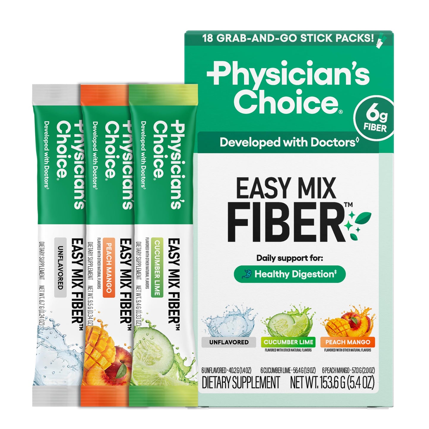 Physician's CHOICE Easy Mix Fiber for GLP-1 Support - No Grit & Sugar Free - Daily Prebiotic Soluble Fiber Powder Supplement - Digestive Health & Regularity - for Women and Men - Unflavored - 7.1oz