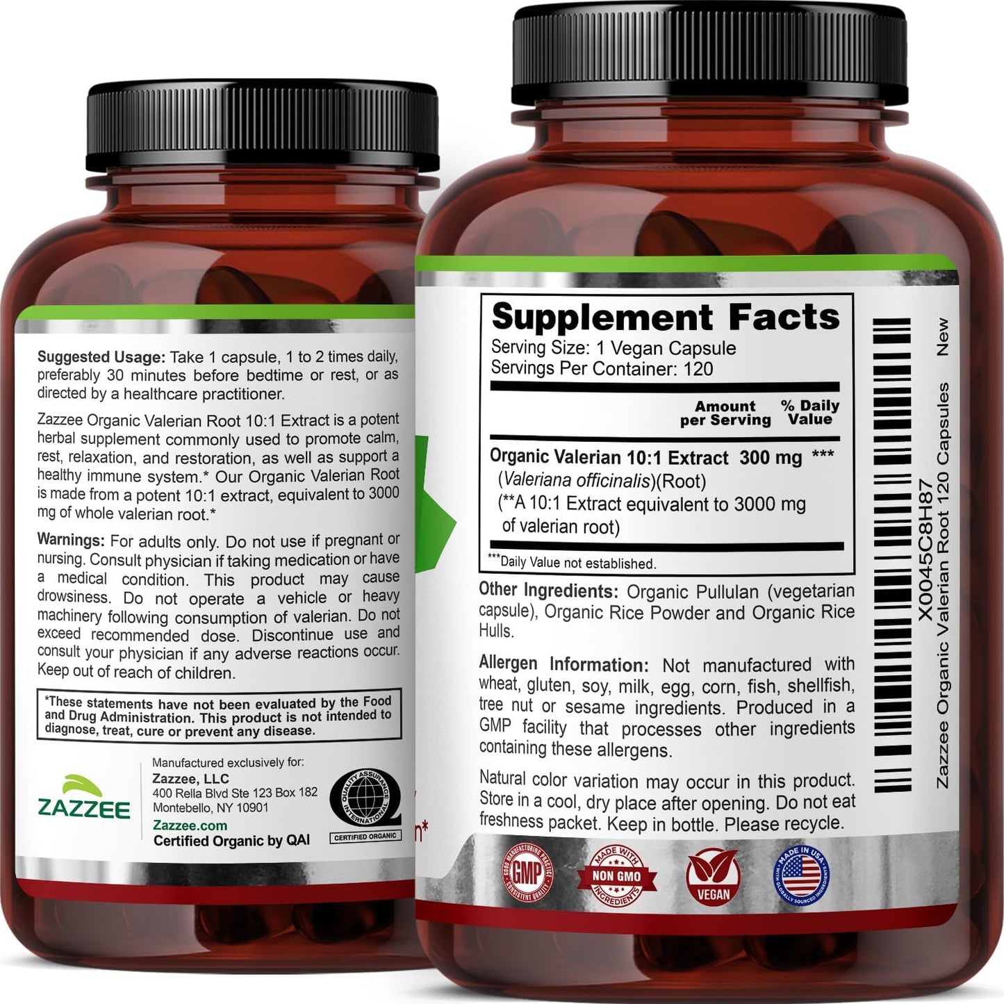 Zazzee USDA Organic Valerian Root 10:1 Extract, 120 Vegan Capsules, 4 Month Supply, Valeriana Officinalis, Relaxation, Calm & Mood Support, All-Natural, Non-GMO, Made in the USA