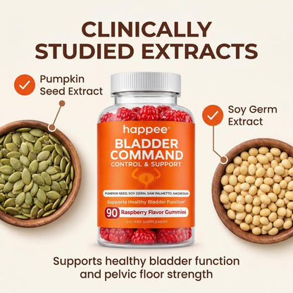 Happee Bladder Control Gummies Supplement Women & Men, Day & Night 90 ct | Daily Bladder Support & Urinary Tract Health, 4-in-1 Pumpkin Seed Extract & Soy Germ, 90 Berry Gummies