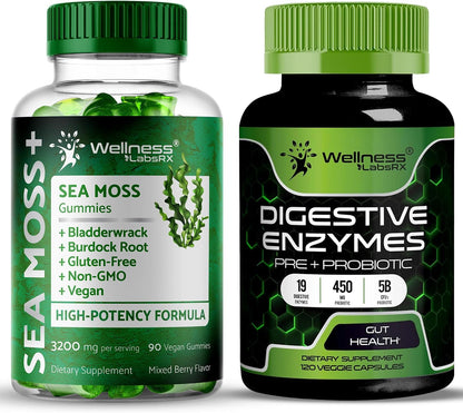 WELLNESS LABSRX Digestive Enzymes Capsules with Sea Moss Gummies | Bundle