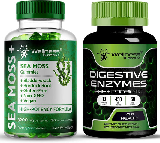 WELLNESS LABSRX Digestive Enzymes Capsules with Sea Moss Gummies | Bundle