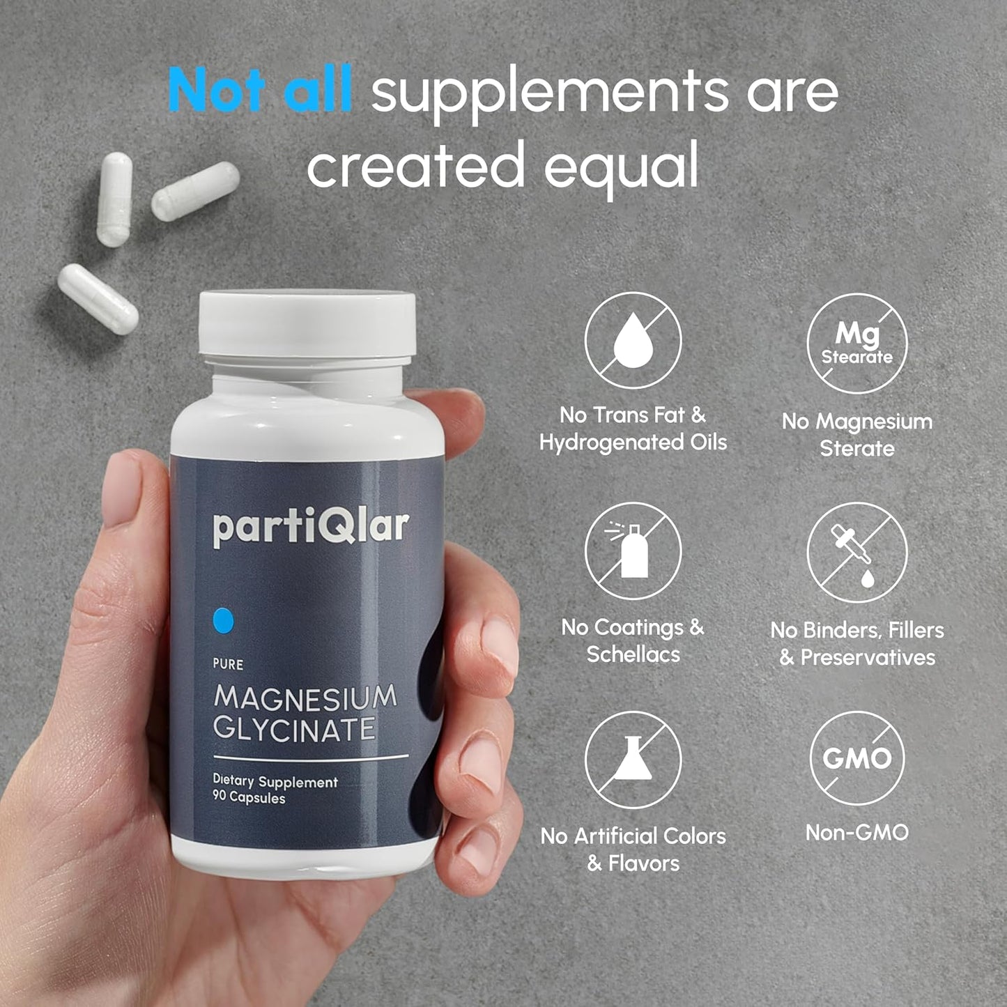 partiQlar Magnesium Glycinate 200mg - Sleep & Muscle Support, 60 Caps