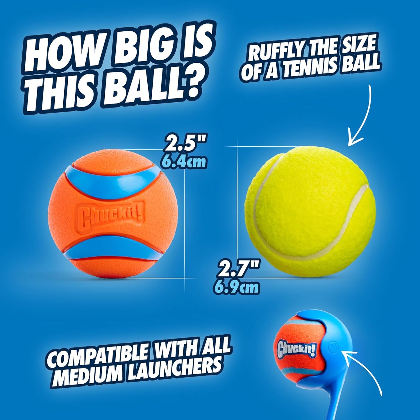 Chuckit! Ultra Ball Dog Toy - Medium Bouncy Fetch Balls For Dogs 20-60 lbs - Made from Durable Rubber - Floating Water Pet Toys - Size Medium - 2.5-inch Diameter - Pack of 2 | Bouncy durable rubber design for pups 20-60 lbs, high bounce action for active