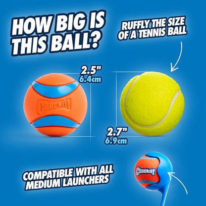 Chuckit! Ultra Ball Dog Toy - Medium Bouncy Fetch Balls For Dogs 20-60 lbs - Made from Durable Rubber - Floating Water Pet Toys - Size Medium - 2.5-inch Diameter - Pack of 2 | Bouncy durable rubber design for pups 20-60 lbs, high bounce action for active
