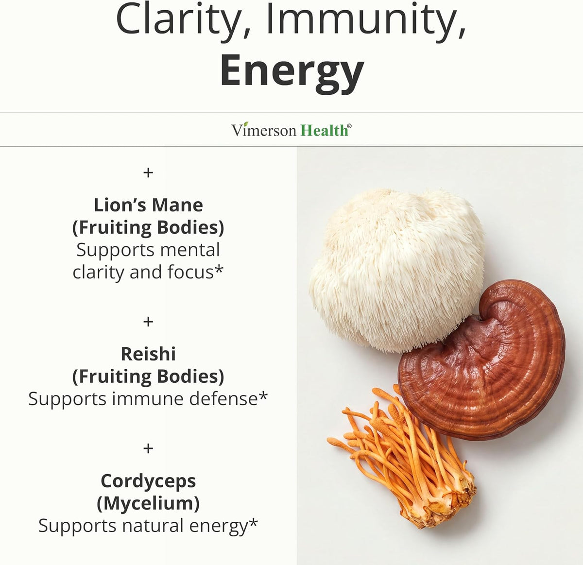 10X Mushroom Supplement w/ Lions Mane & Reishi – Cognitive Support – 60 Ct