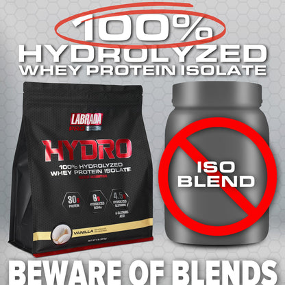 Labrada Hydro 100% Pure Hydrolyzed Whey Protein Isolate Powder, Lactose Free