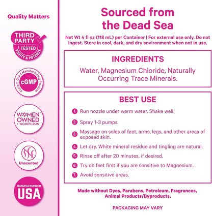 Pink Stork Magnesium Spray Mist, Unscented, 4 oz | For Calm, Stress, and Sleep, Seasickness Support, Pregnancy Must Haves, 200 mg per 6 Sprays