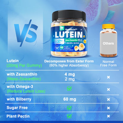 Lutein 20mg 40mg and Zeaxanthin Supplements for Eyes, Lutein Gummies with Omega 3, Saffron, Zinc, Bilberry & Goji Berry for Vision Support - Eye Vitamins Gummies for Seniors - Vegan, Sugar Free, 60ct