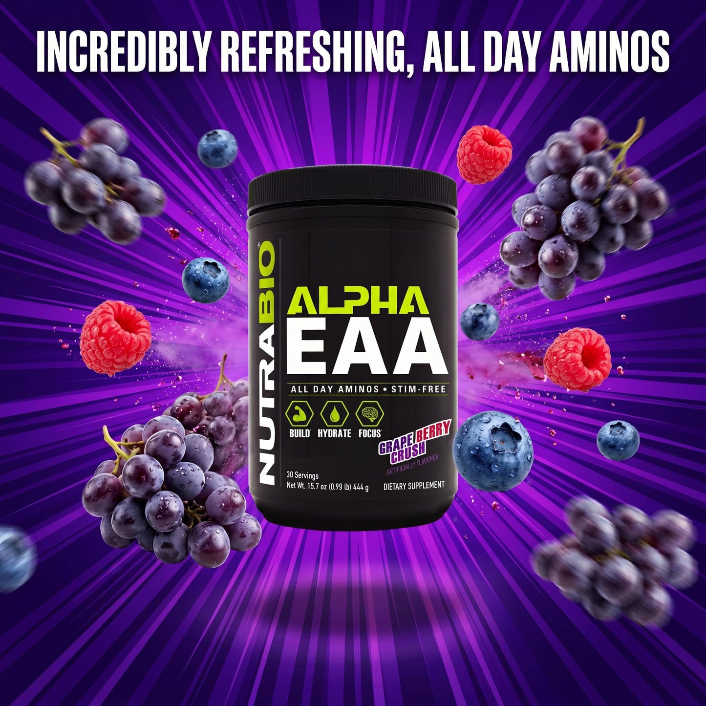 NutraBio Alpha EAA - All-Day Amino Acids for Muscle Growth and Hydration - Essential Amino Acids with Nootropics & Adaptogens- Full Spectrum EAA BCAA Powder - 30 Servings - Strawberry Lemon